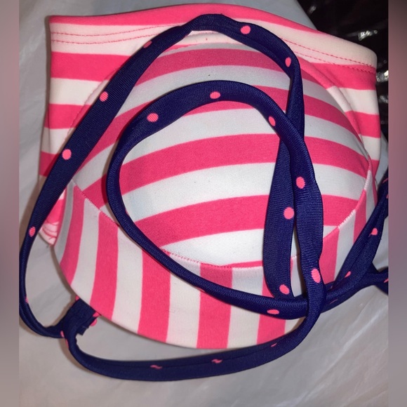 Xhiliration Pink Stripped with removable Polkadot Spaghetti Strap Bikini Top M - Picture 4 of 11